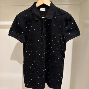 SAINT LAURENT Beaded Black Polo with Logo